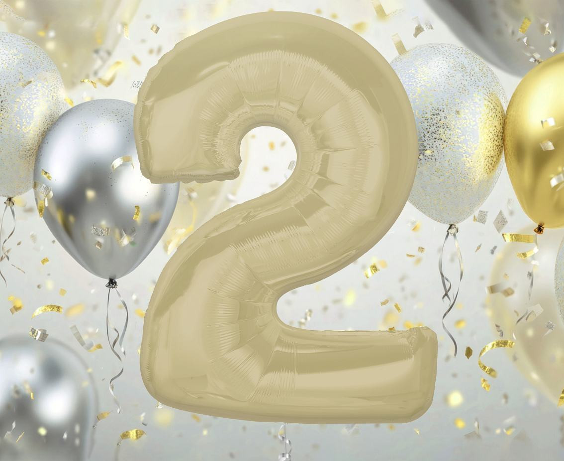 Foil balloon number 2, matt latte, 92 cm EOL